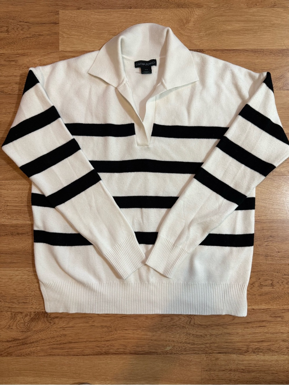 Cynthia Rowley Striped Collared Sweater Ivory Black Size M